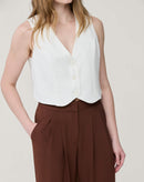 CALÇA RETA CROPPED COM PREGAS E MEIO CÓS ELÁSTICO - MARROM