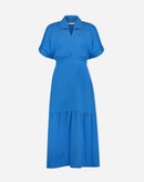 VESTIDO LONGO DECOTE V COM GOLA - AZUL