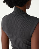 VESTIDO MÍDI TRICOT SEM CAVA RIB - CINZA MESCLA ESCURO