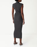 VESTIDO MÍDI TRICOT SEM CAVA RIB - CINZA MESCLA ESCURO