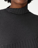 VESTIDO MÍDI TRICOT SEM CAVA RIB - CINZA MESCLA ESCURO