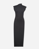 VESTIDO MÍDI TRICOT SEM CAVA RIB - CINZA MESCLA ESCURO